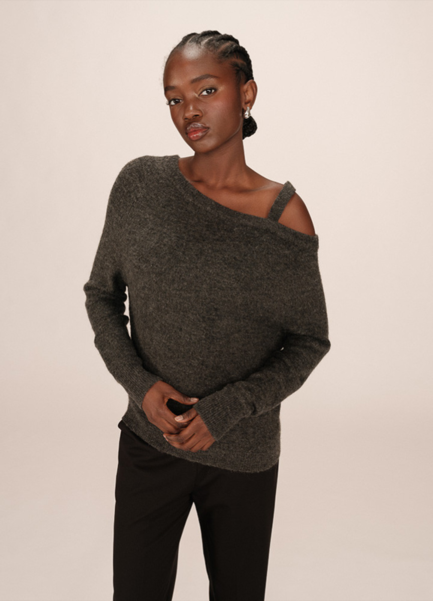 不對稱露肩毛衣